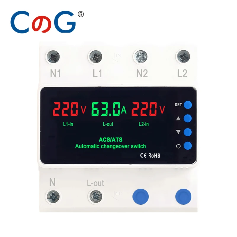 CG Digital Adjustable ATS 63A 220V Automatic Transfer Switch Over Under Voltage Current Protector DIN Rail Mount Relay