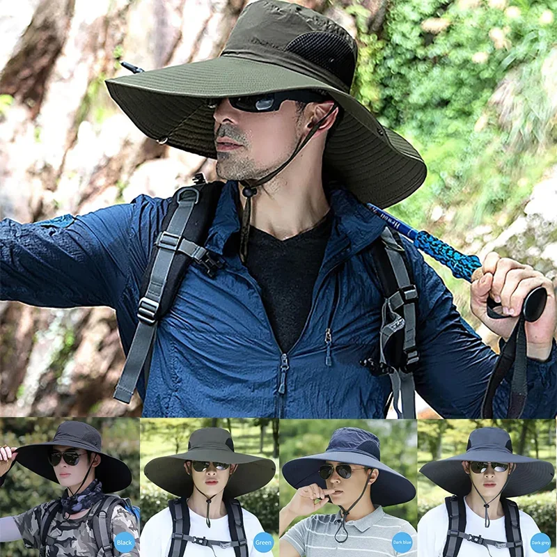 

Summer Fisherman Hat Breathable Adjustable Large Brim Sunshade Beach Cap Outdoor Anti-UV Foldable Fishing Hiking Visor Hat