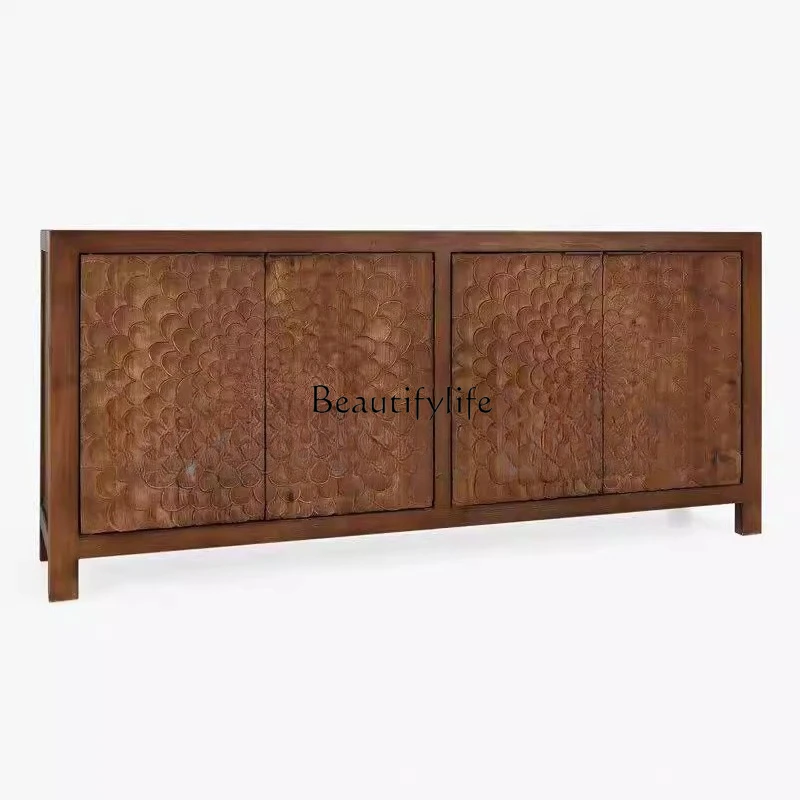 

American retro solid wood dining side cabinet French antique living room storage foyer decorative cabinet