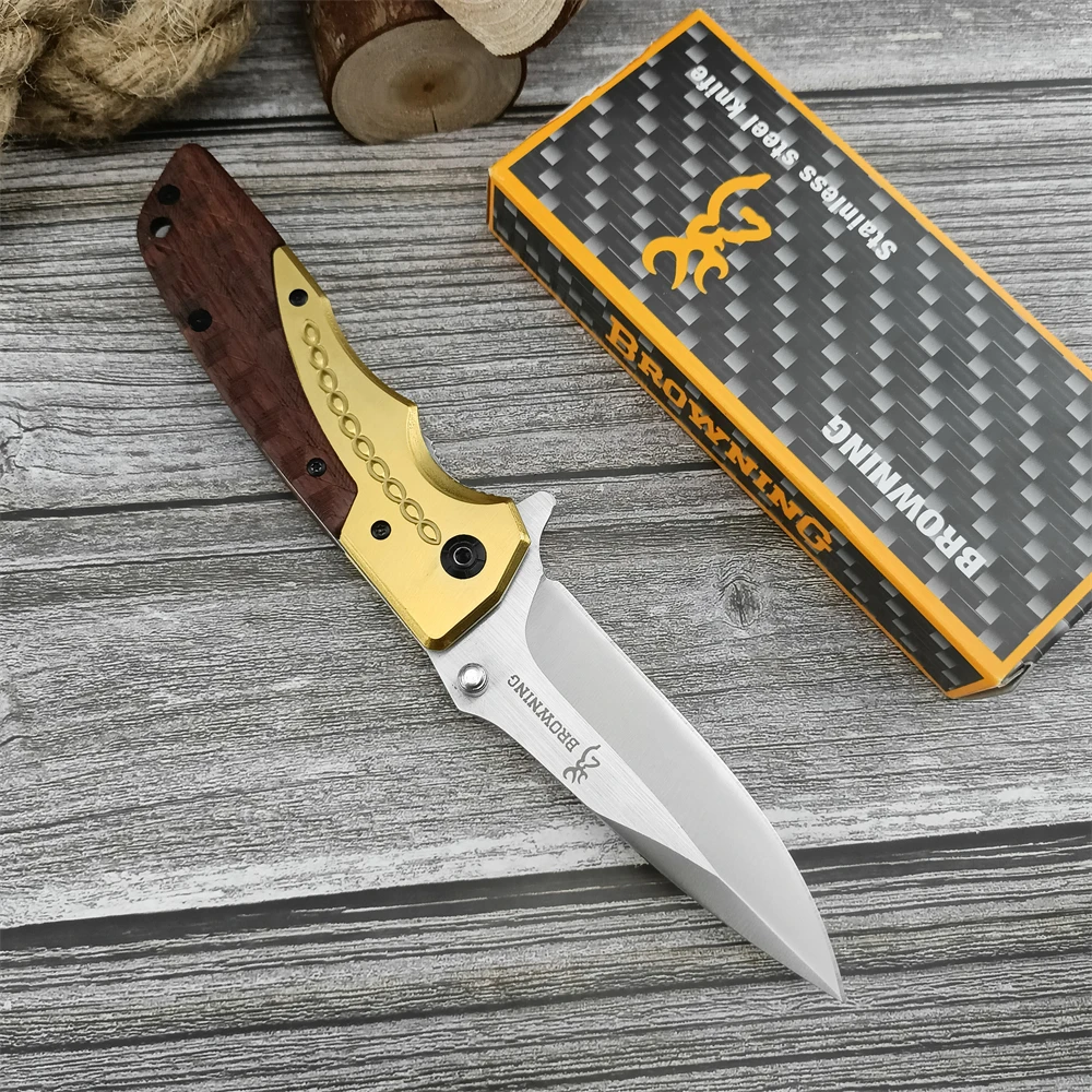 Convenient DA77 outdoor camping hunting pocket knife with colorful wood and brass handle cutting survival hunting tools, knife
