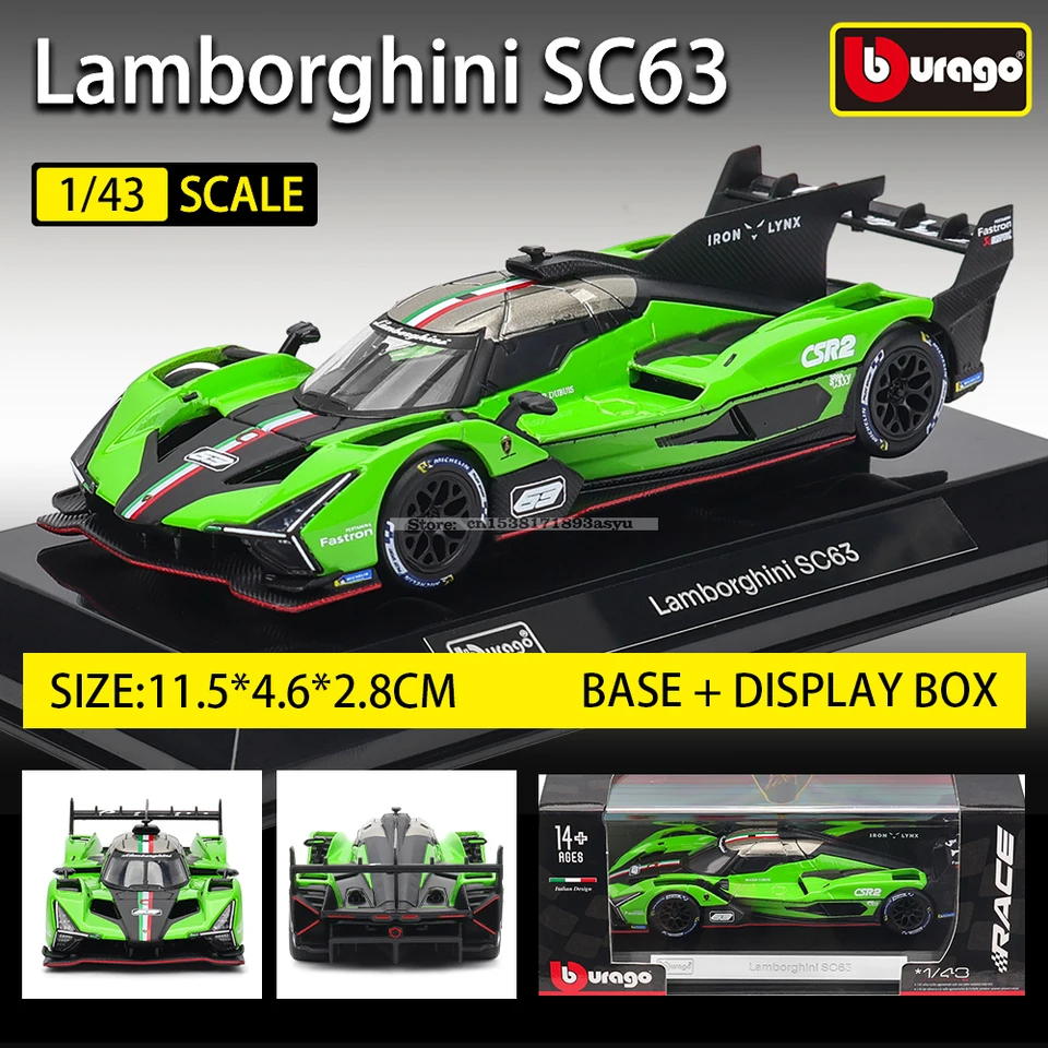 Bburago 1:43 Lamborghini SC63 LMDh Porsche 963 Romeo racing model