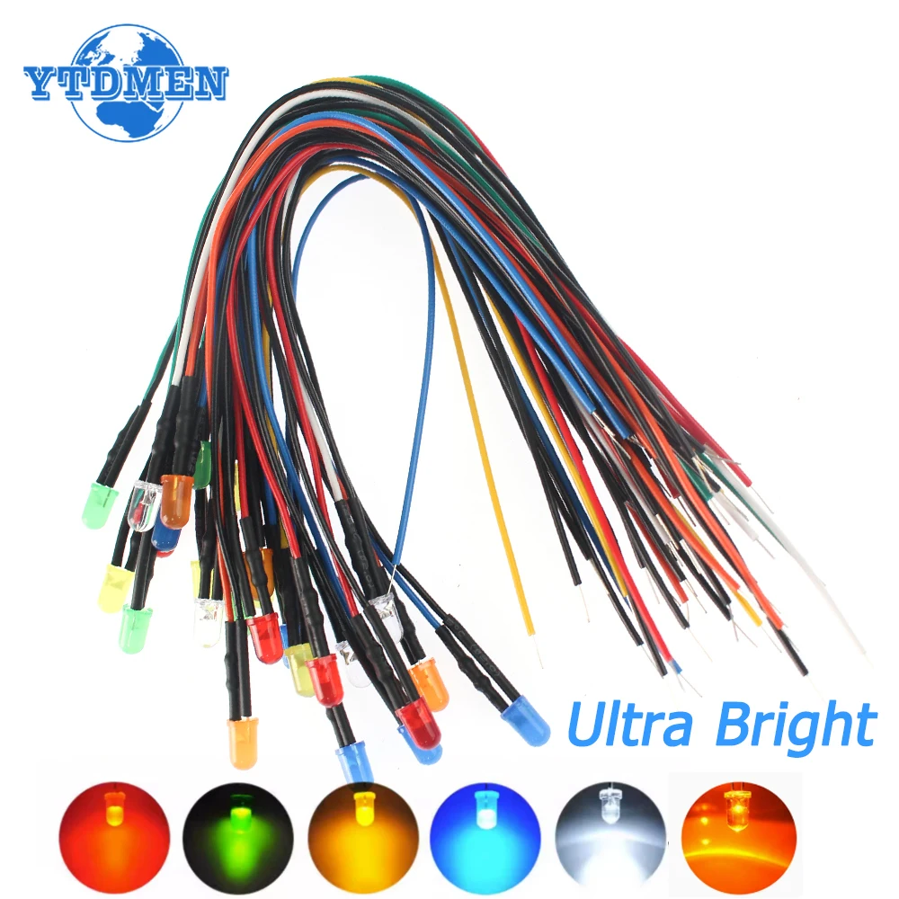 

20 шт. предварительно смонтированные светодиодные диоды 5 мм 12 В ультра яркие излучающие диоды лампы DIY проекты белый красный зеленый синий оранжевый желтый