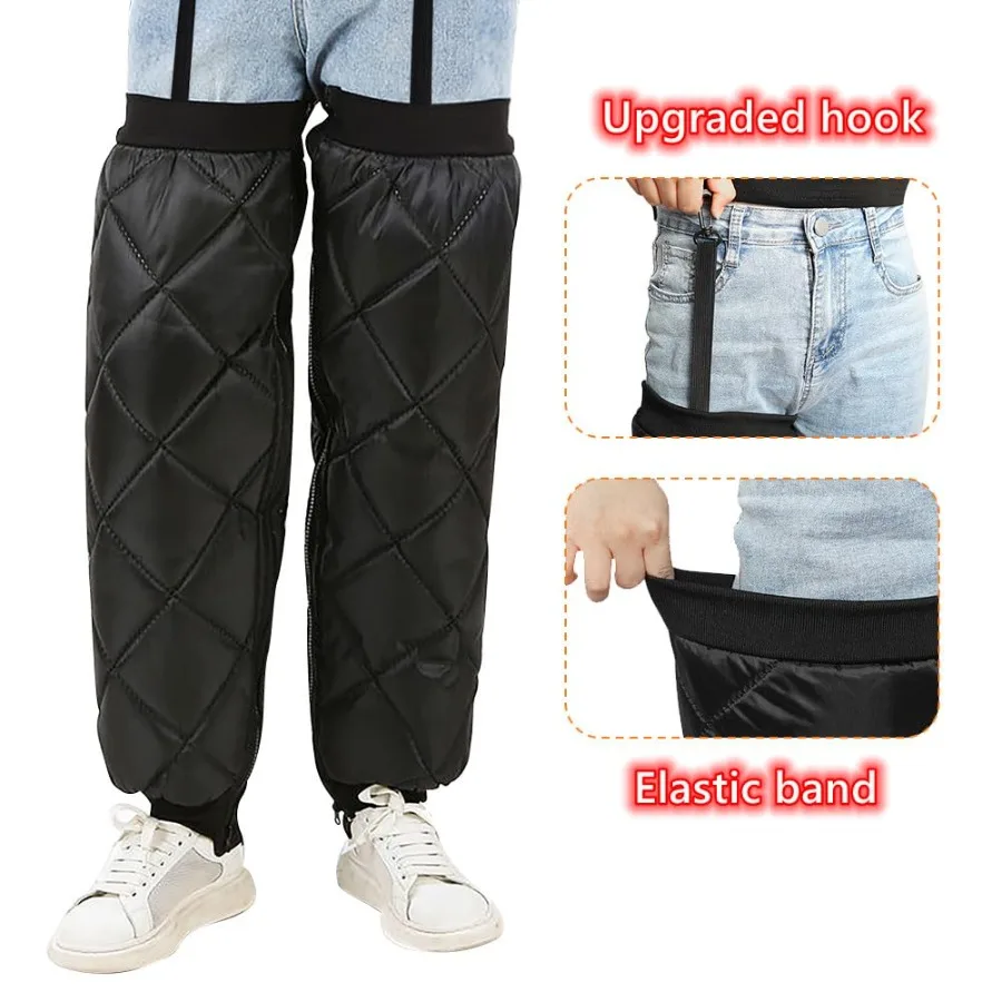 ปลอกขาอุ่นกันน้ำพร้อมแผ่นรองเข่าสำหรับขี่มอเตอร์ไซค์ ดีไซน์ซิปสำหรับฤดูหนาว ป้องกันเข่าอย่างดีขณะขับขี่หรือเล่นสกี