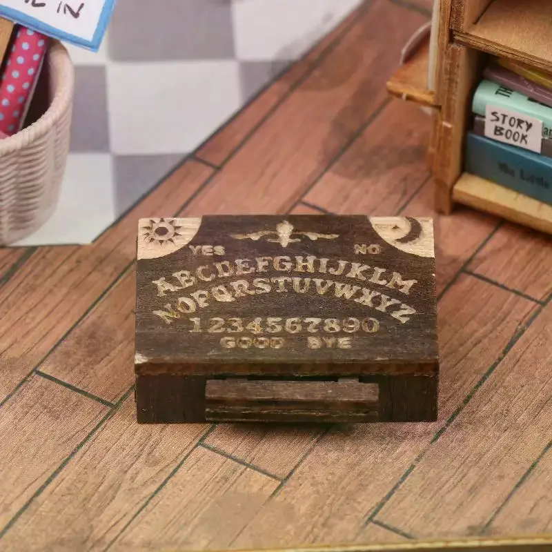 Retro Mini Wooden Ouija Board With Drawer Miniature Spirit Board Micro Landscape Scene Ornament Home Desktop Decoration