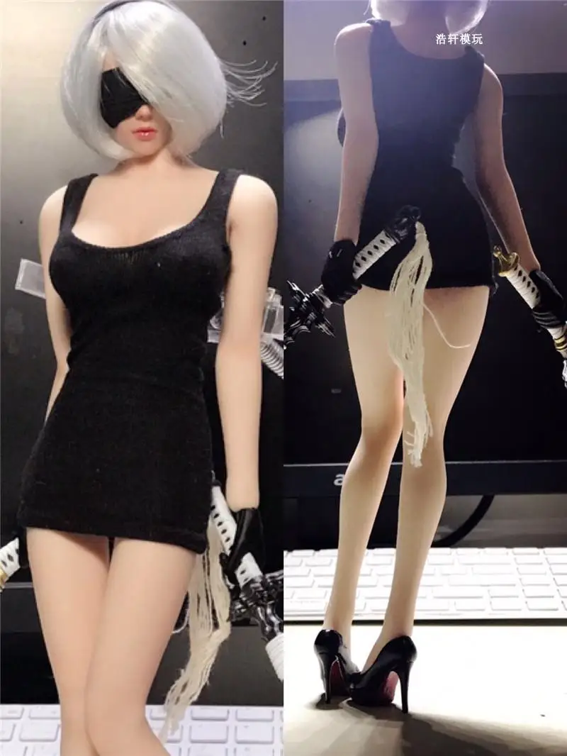 

1/6 Female Clothing Black Dress Braces Short Skirt Clothes NieR 2B Sister Style for 12'' Girl Action Figure Body toy