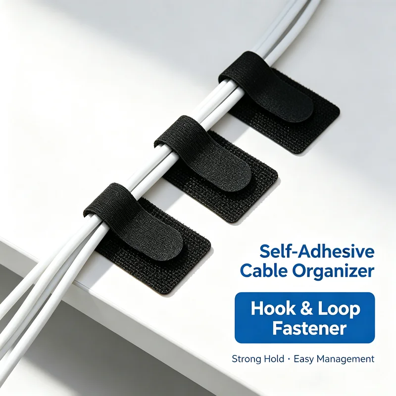 10Pcs Self-Adhesive Hook & Loop Cable Straps with 3M Adhesive Back Reusable Wire Holder Cable Organizer for Desk Wire Management