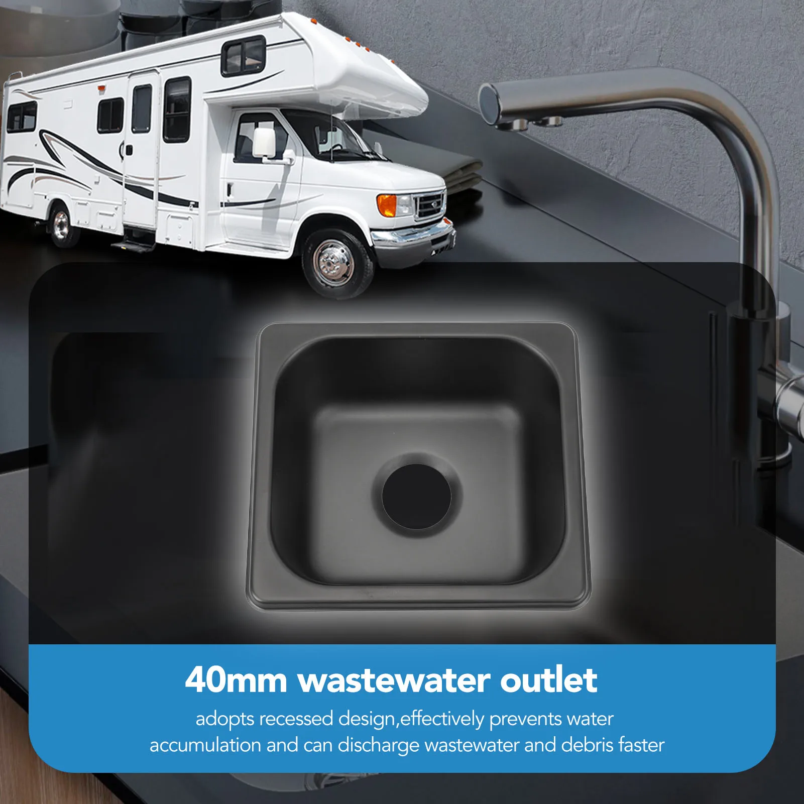 176X 162X65 مللي متر RV بالوعة 304 الفولاذ المقاوم للصدأ الأسود مطلي قطرة في شريط بالوعة ل قارب RV بالوعة الحمام بالوعة المطبخ RV بالوعة #3