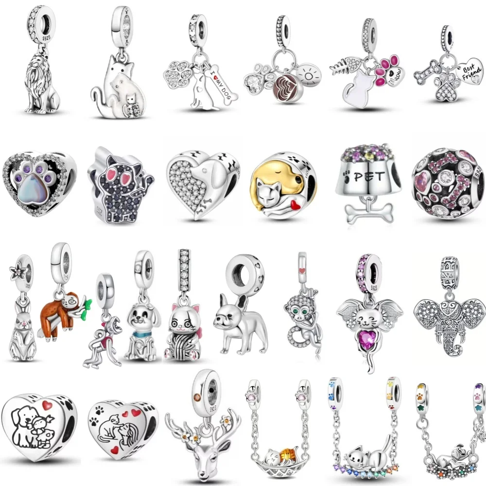 

Новые подвески-шармы из стерлингового серебра 925 пробы в виде собак и кошек для оригинальных браслетов и ожерелий, для самостоятельного изготовления ювелирных украшений