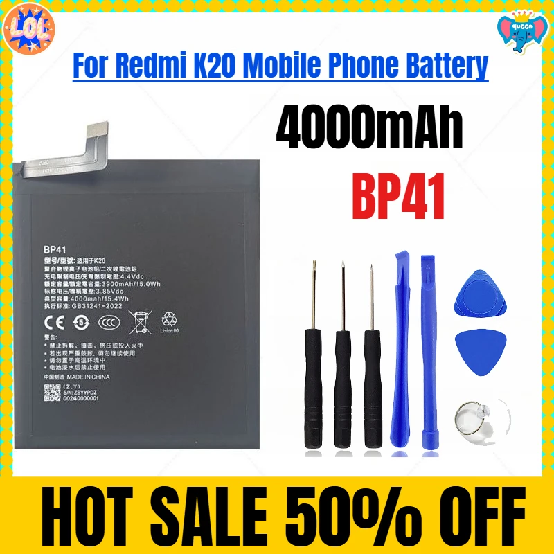 

4000 мАч BP41 для мобильного телефона Redmi K20, бесплатные инструменты