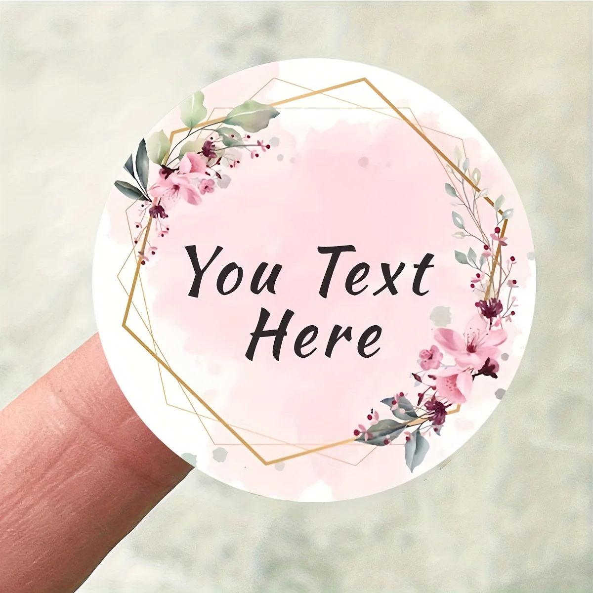 Personalized Custom Stickers with Pink Flowers and Polygonal Patterns, Suitable for Expressing Gratitude on Occasions Such as Weddings, Birthdays, Celebrations, with Friends and Family