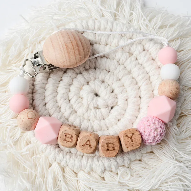 Baby Pacifier Clips Chain with Name Personalized DIY Gifts Dummy Nipples Holder Clip Teethers Toys Anti-lost Babies Accessories