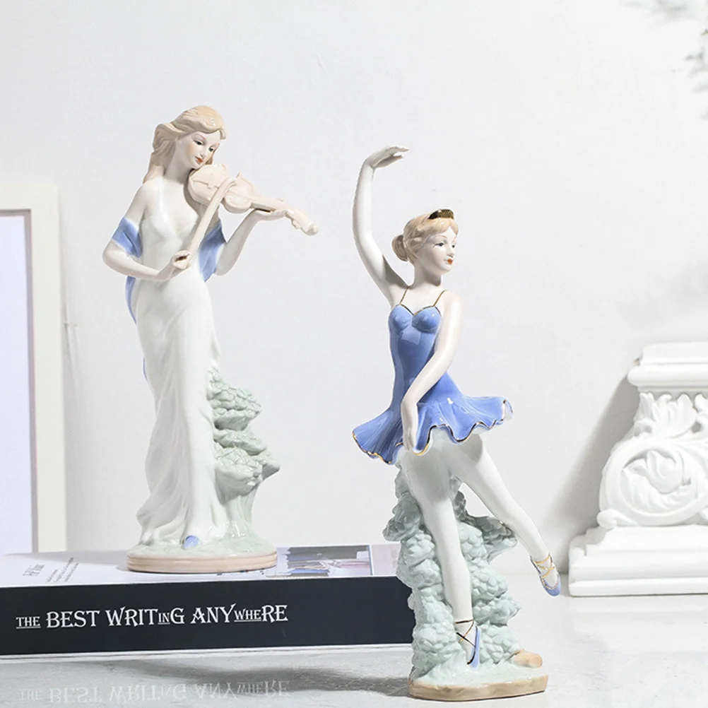 

White Ceramic Musician Statue Fine Craftsmanship Figure for Desk Decor European Style Home Adornment Unique Tabletop Ornament