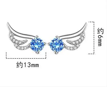 جولة الطبيعية الأزرق توباز 925 فضة أجنحة زاوية قرط الاذن المرصع للنساء بيان الأحجار الكريمة والمجوهرات Brincos de Prata #6