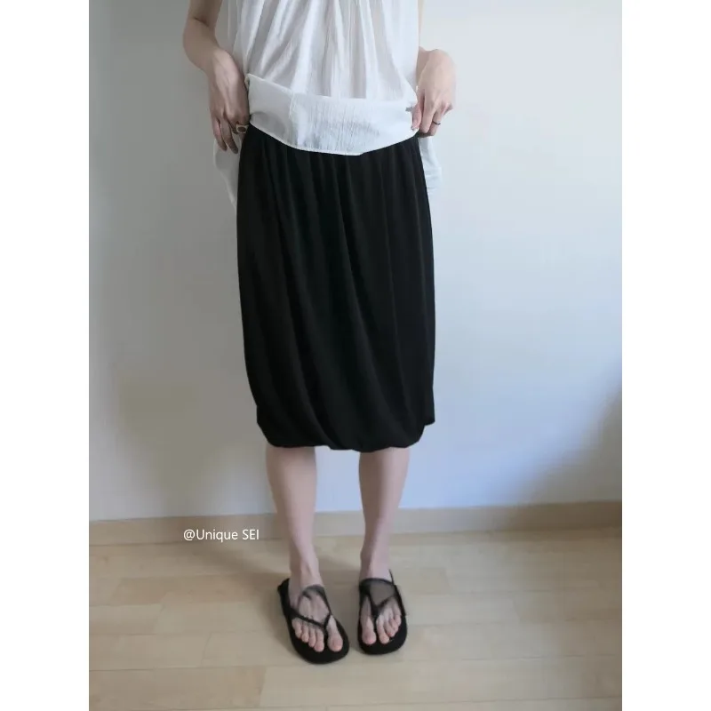 High Streetwear Pleated Fashion All-match A-line Skirt Women 2026 Summer New Korean Solid Color Casual Soft Knee Length Skirt