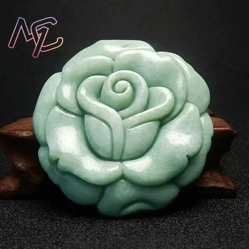 Natural Guizhou Emerald Stone Hollow Carved Lucky Dragon Animal Flower Pendant Necklace Jewellery Fashion Amulet Luck Gift Women