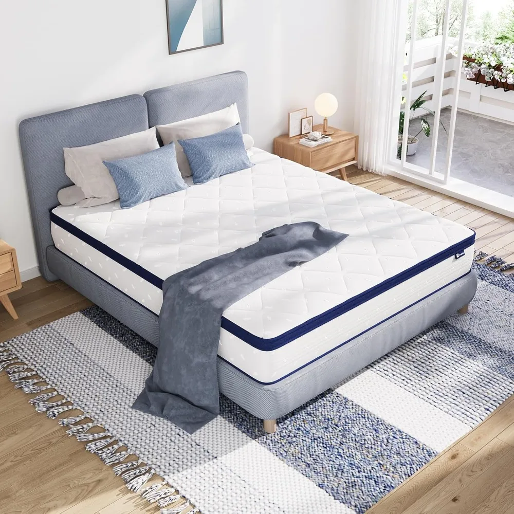 

King Mattress, 12 Inch King Mattresses in a Box, Hybrid King Size Mattresses with Comfort Foam and Pocket Coils for Press