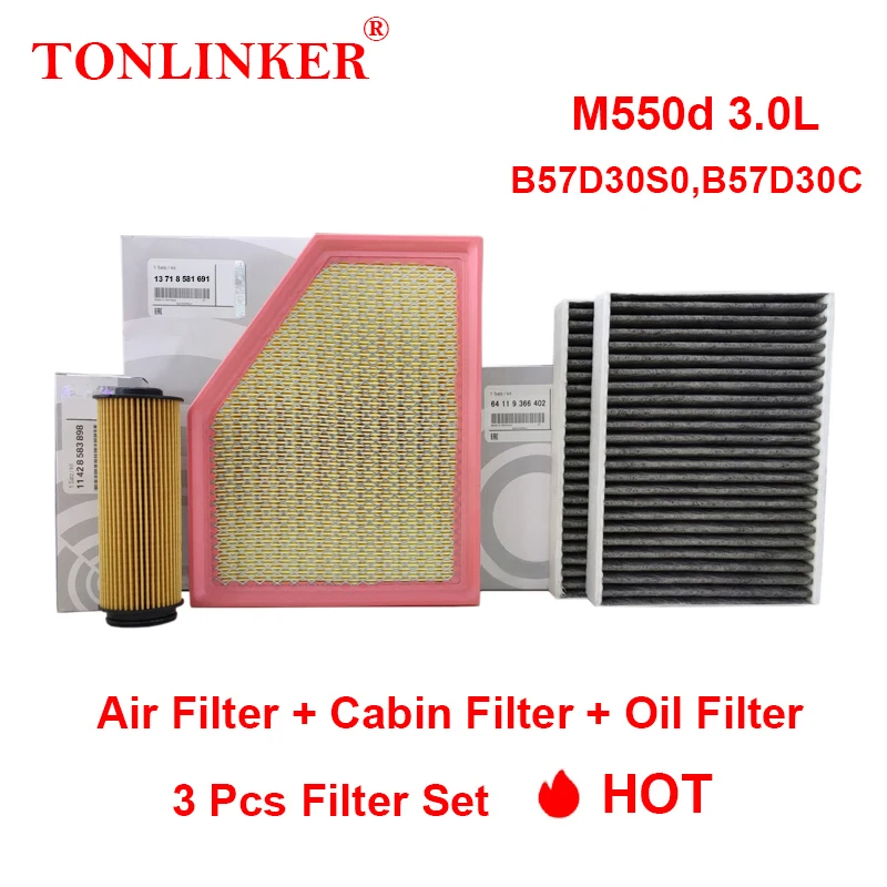 TONLINKER Air Filter Cabin Filter Oil Filter For Bmw 5 Series G30 520i 520d  530i 530d 540i M550d 2017-2021 2022 Car Accessories