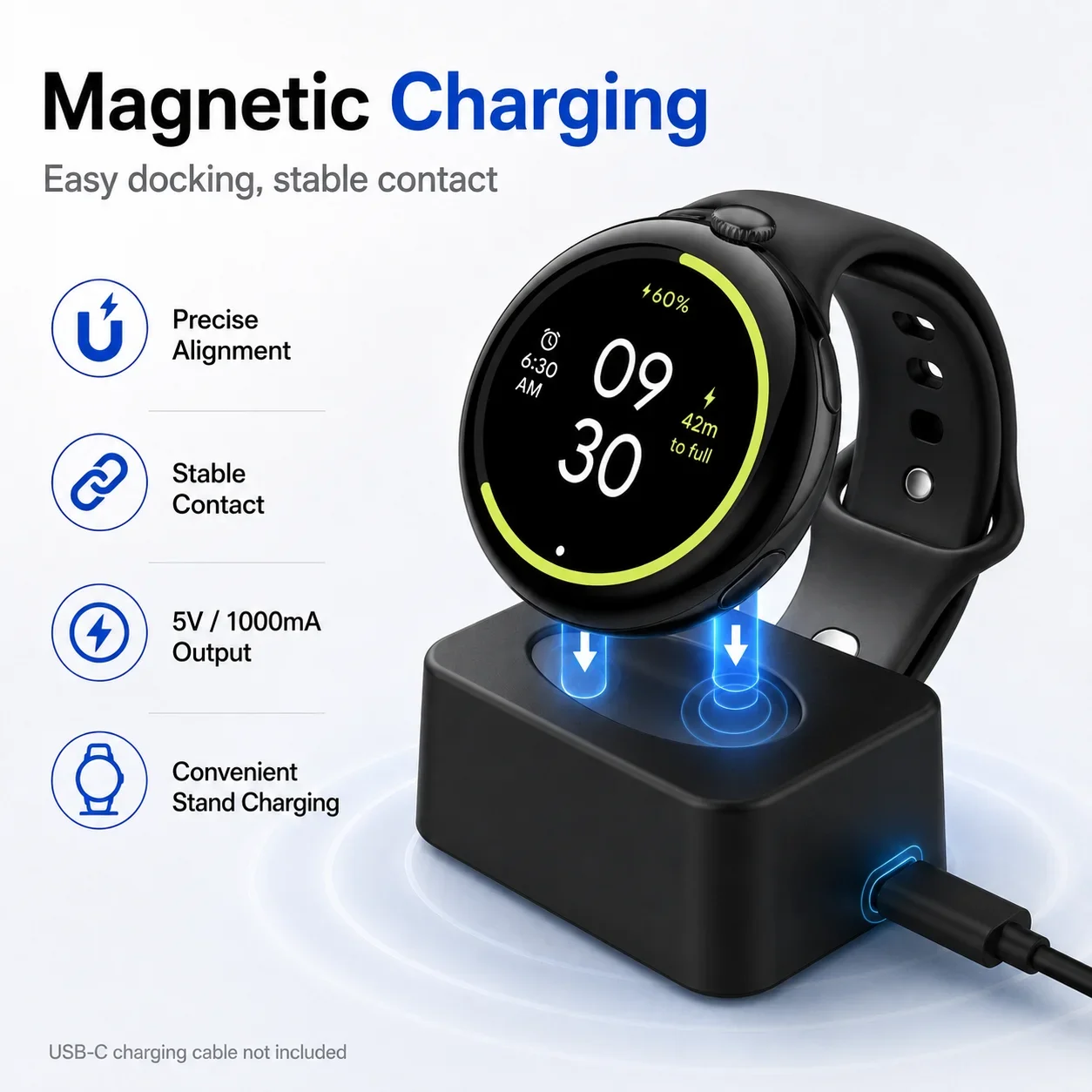 Magnetic Charging Base for Google Pixel Watch 4 Charger Stand Replacement Dock Type-C Interface 5V 1000mA Smartwatch Accessories