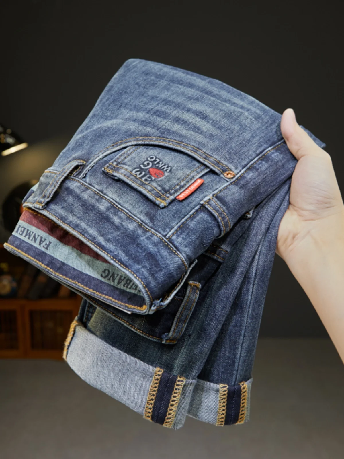 

Мужские джинсы с высокой талией, облегающие, повседневные, эластичные, винтажные, модные, укороченные (до щиколотки), для активного образа жизни, весенняя коллекция