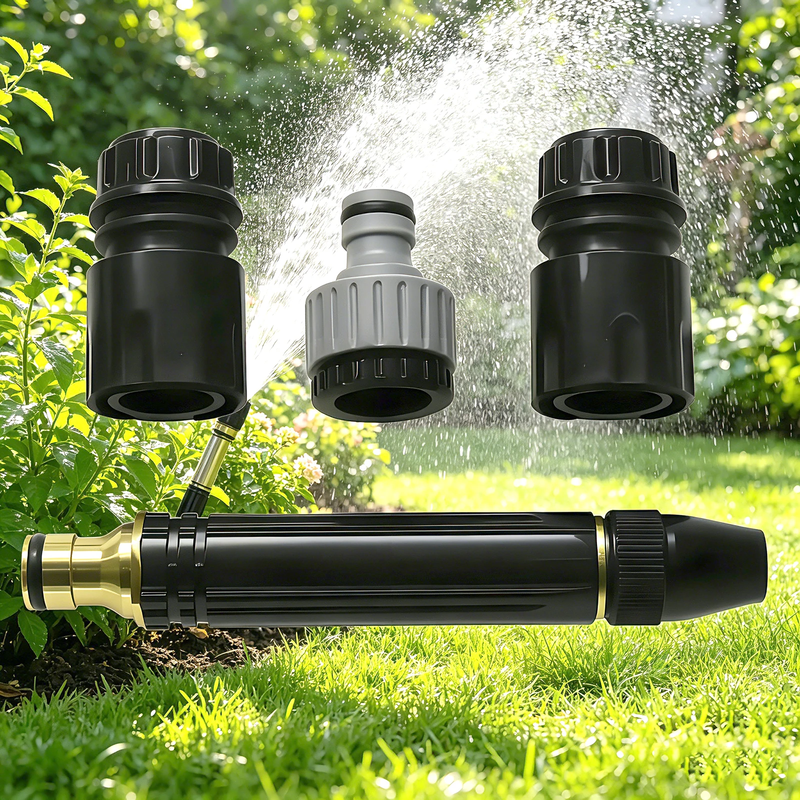 Aluminum Alloy Garden Water Spray Gun Plastic Quick Connectors High Pressure Hose Nozzle for Lawn Watering Car Wash Irrigation