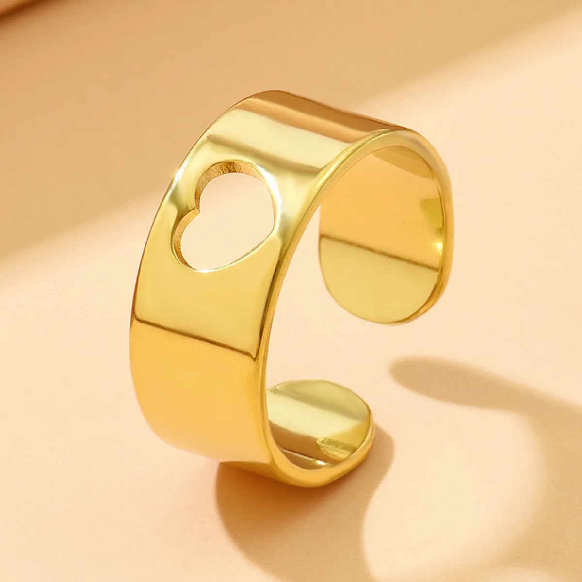 

1 Pc Sweet Wide Face Heart-shaped Stainless Steel Adjustable Heart-shaped Ring for Women 1 Dollar Items Jewelry