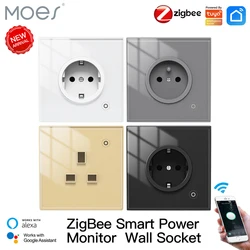 MOES ZigBee Smart Wall Socket,Glass Panel Outlet,Power Monitor,tuya Wireless Control Mesh with Timer,Alexa Google Home voice EU