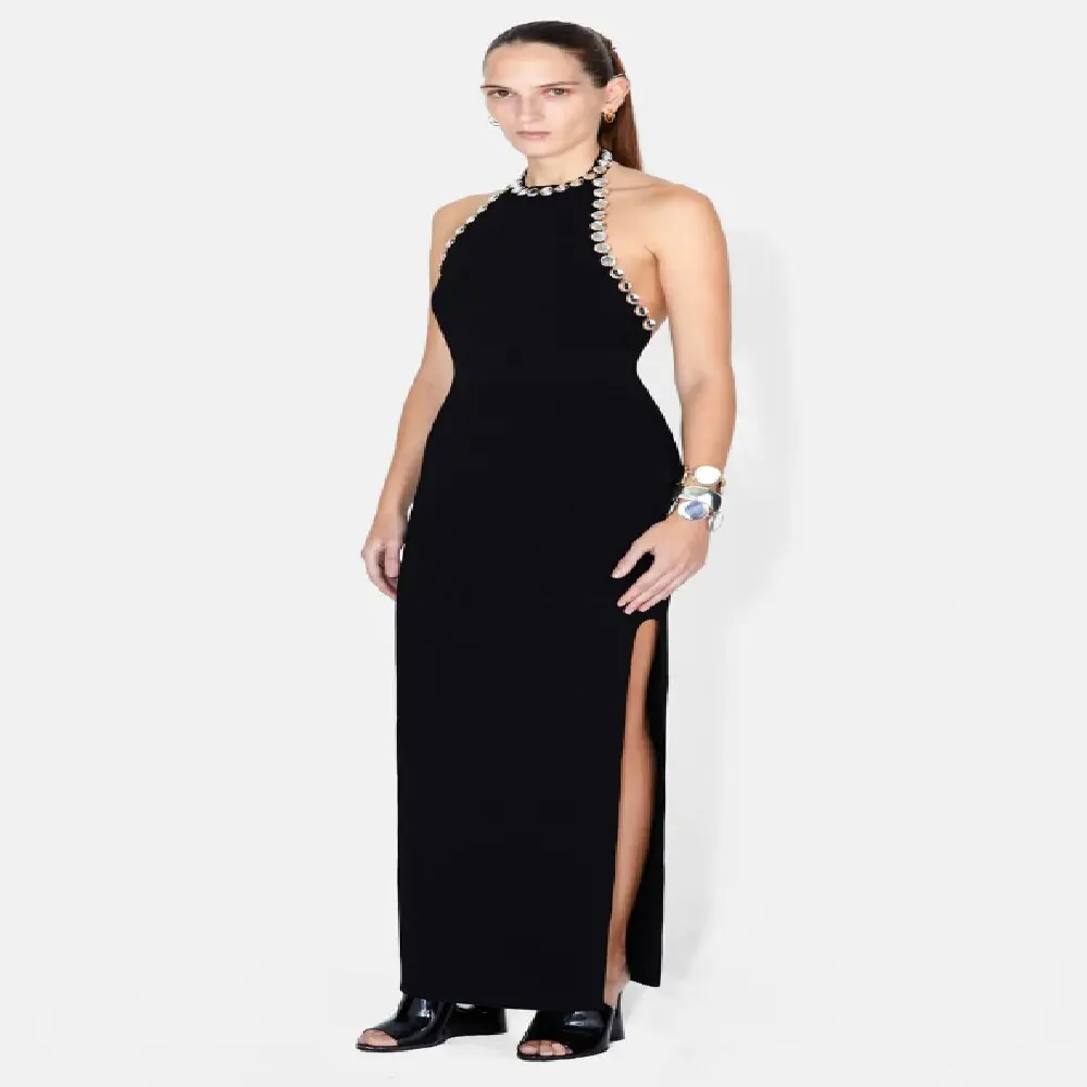 

Super Flash Diamonds Embelling Halterneck Sleeveless Long Dress Women's Elegant Clothing England Style Celebrity Party Gown