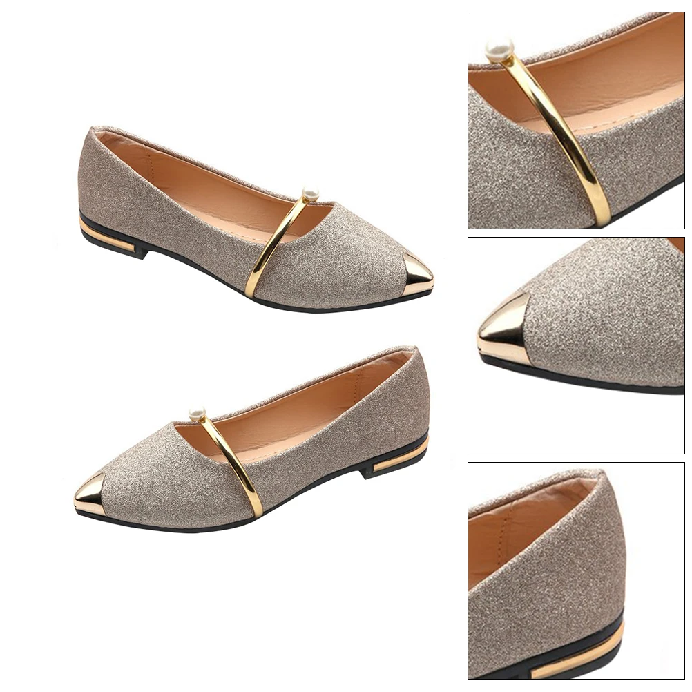 

1Pair Summer Pointy Flat Nude Shoes Golden Rubber NonSlip Work Dating Shopping Wedding Party Elegant Pearl Dress Flats For Women