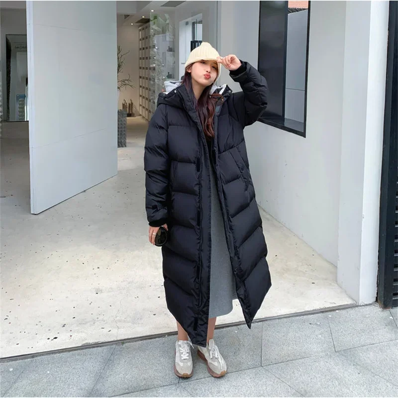 Women's Coat  Korean Casual Elegant Loose Hoodied  Mid-Length Zipper Down Padded Jacket Thick Long Winter Outwear Female Trend