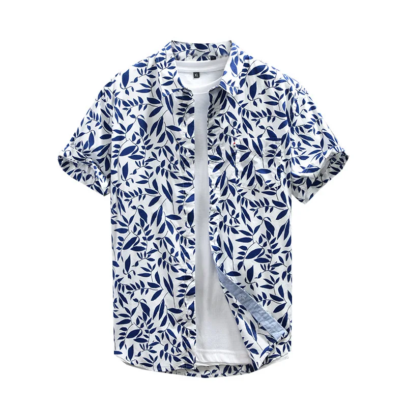 Casual Floral Hawaiian Shirt 100% Cotton Men 2023 Summer Short Sleeve Beach Aloha Shirts Quick Dry Shirt Male Chemise Homme