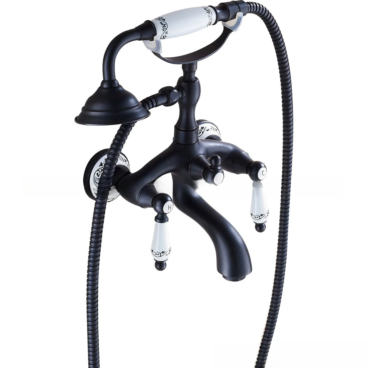 

Wholesale Classic Luxury Black Bronze Shower Faucet Set, Blue and White Porcelain Base Handheld Shower, with Bracket