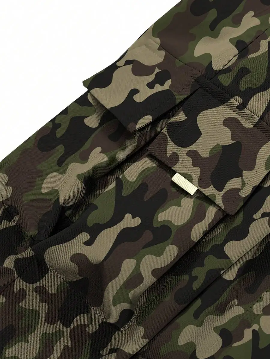Men's Spring/Autumn Outdoor Camouflage Print Hiking Multi-Pocket Cargo Pants Loose Casual Workout Sports Tapered Ankle-Length