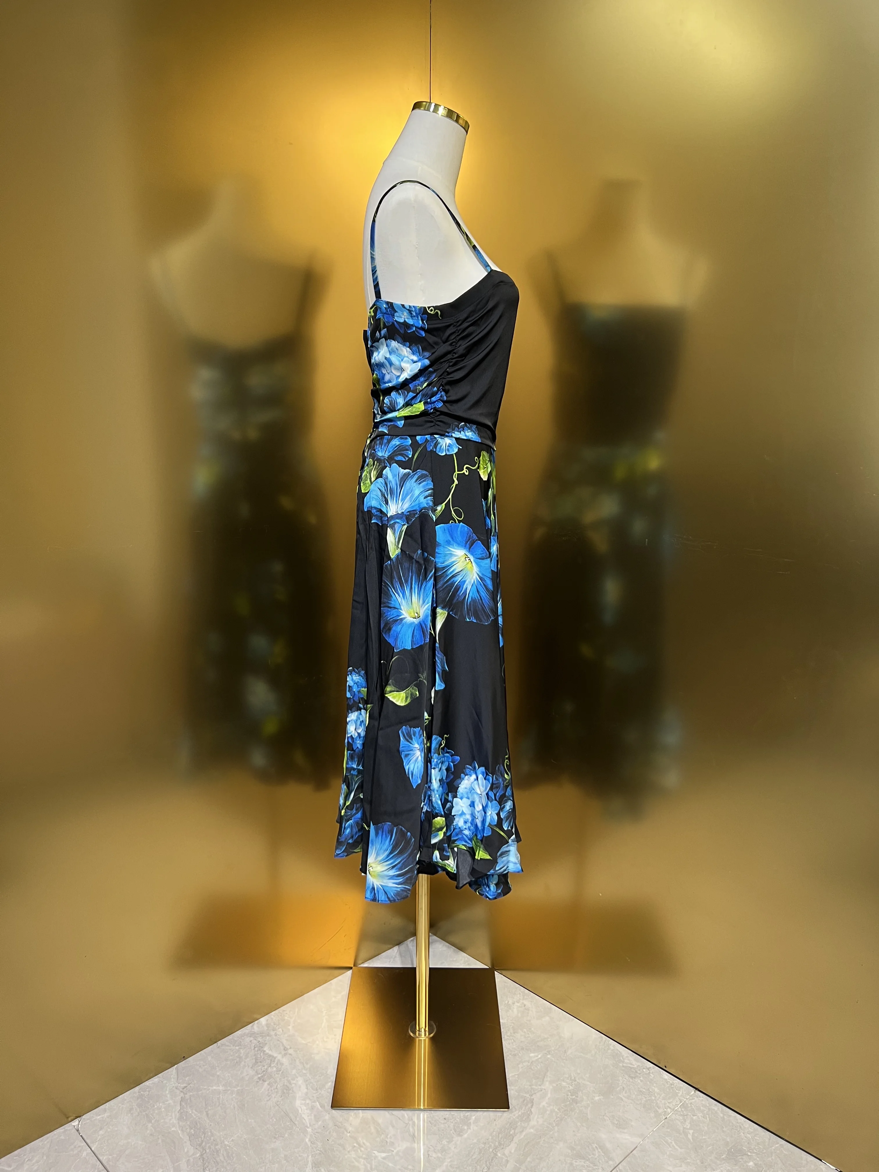 Mulberry Silk Dress with Leopard Print, Sexy Halter Dress, Feminine Interior, Summer, New, Blue, morning glory, 2024