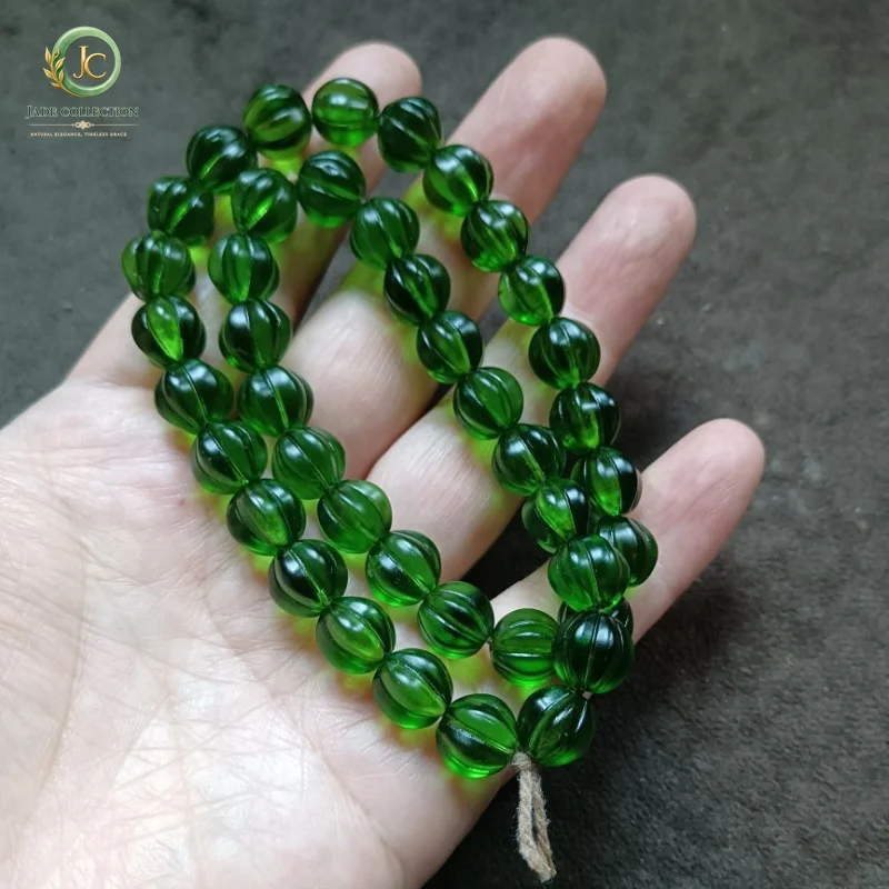 Tibetan Backflow Old Wrapped Pulp Flat round Bead Green Glass a String of Accessories Buddha Bracelet Beads