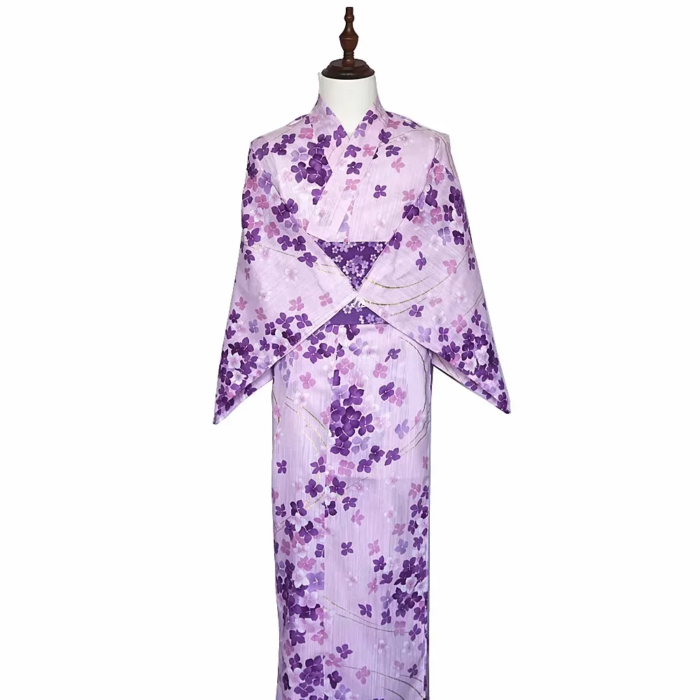 Japanese Traditional Women's Kimono Cotton Floral Prints Formal Yukata Retro Long Dress Photography Dress Cosplay Wear