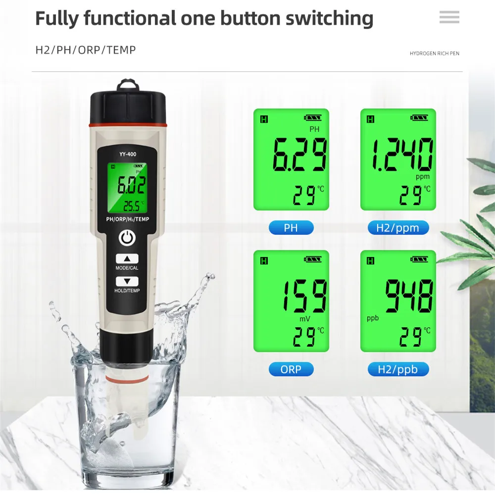 2/3/4 in 1 PH Meter ORP H2 Temp Tester High Accuracy 0.01 LCD Digital Rich Hydrogen Test Pen For Pool Aquarium Hydroponics