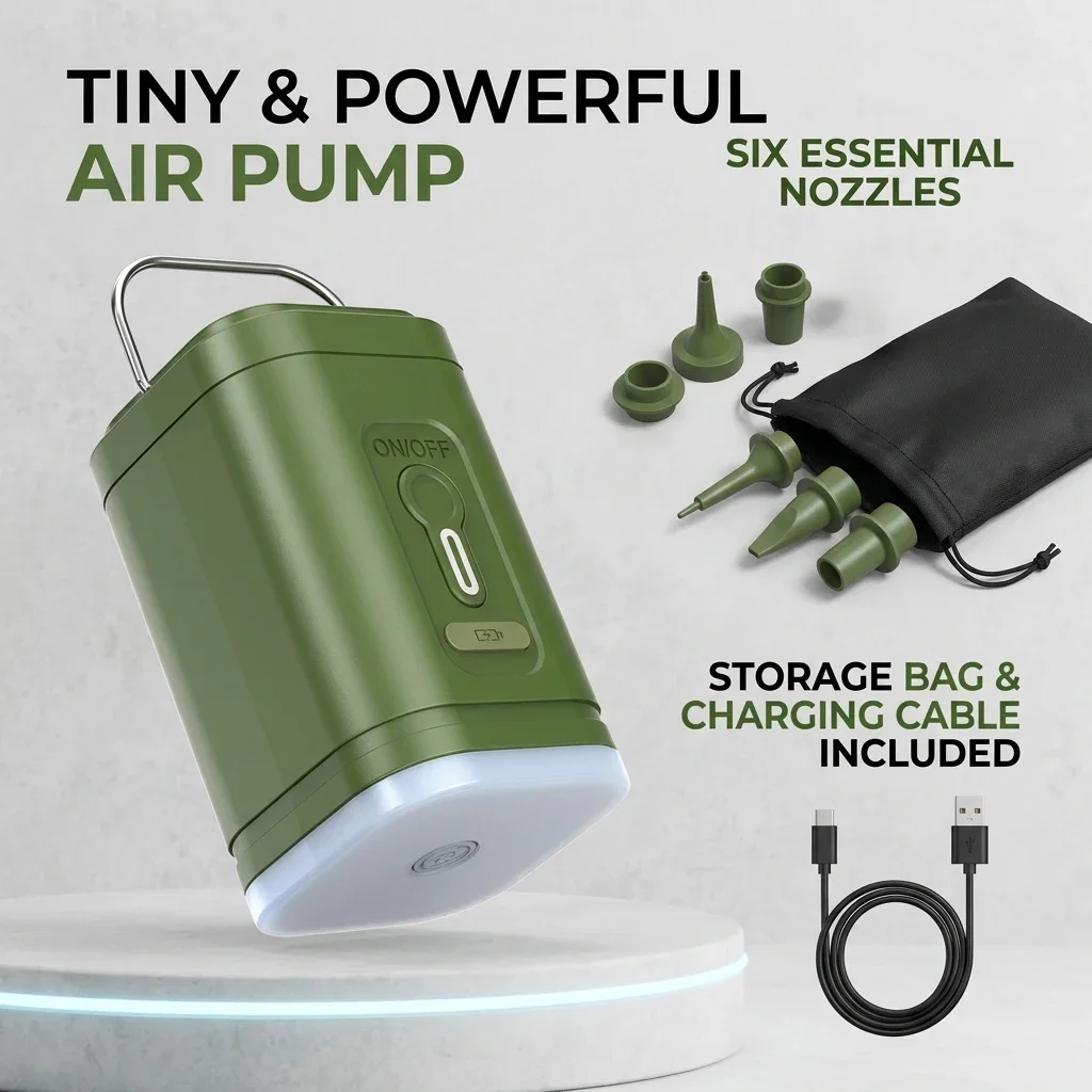 USB-C Rechargeable Portable Electric Air Pump 1200mAh Inflator Deflator LED Light for Air Mattress Pool Floats Camping Outdoor