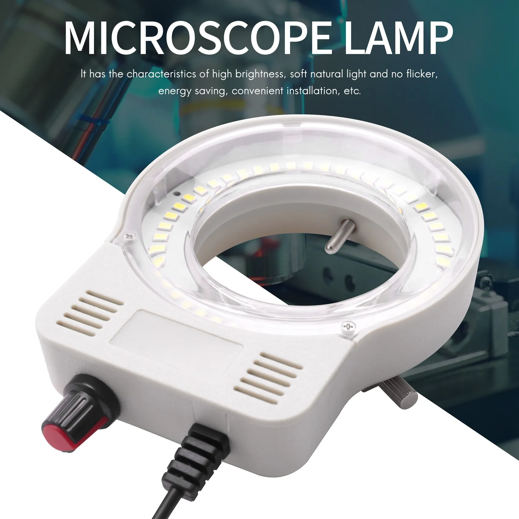 Microscópio Industrial Camera Fonte de luz, lâmpada do anel, iluminador, brilho ajustável, interface USB, 48 LED