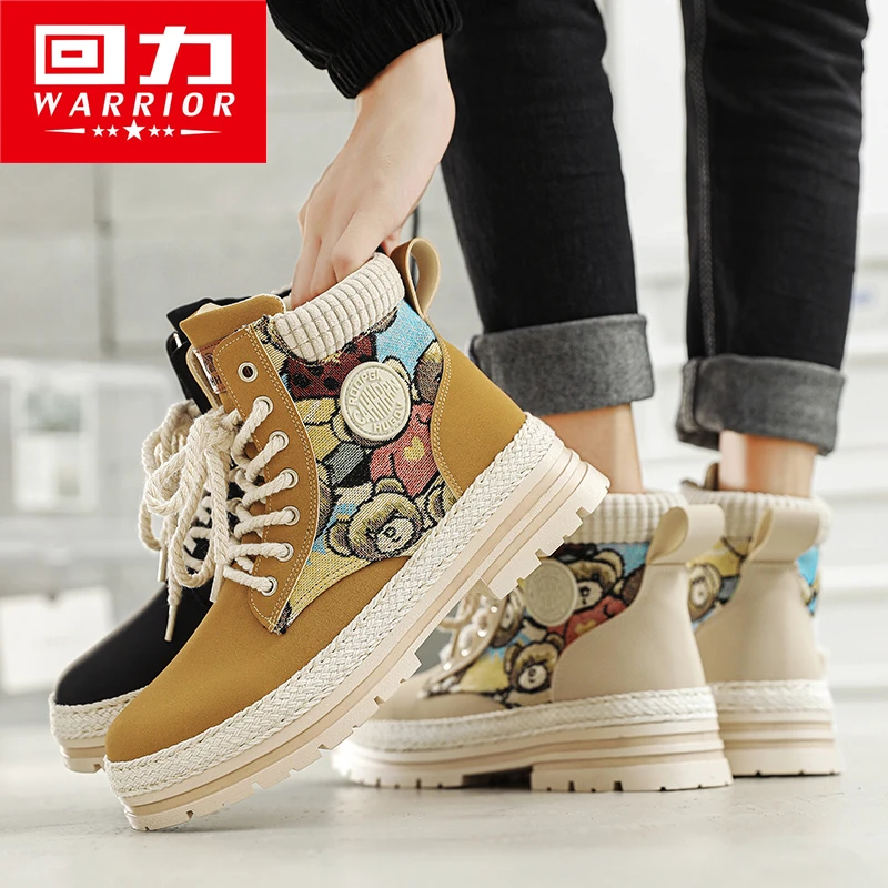 Warrior Winter Boots Men Shoes 2024 Hiking Retro Design Outdoor Man Casual Shoes Men\'s High Tops Hiking Print Sneakers