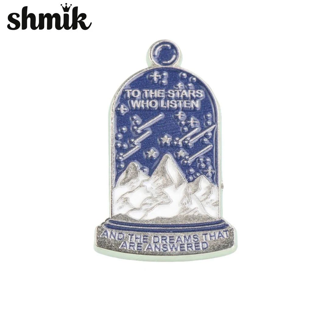 Inspirational Star-Themed Enamel Pin, Dream - Chasing Mountain & Night Sky Brooch