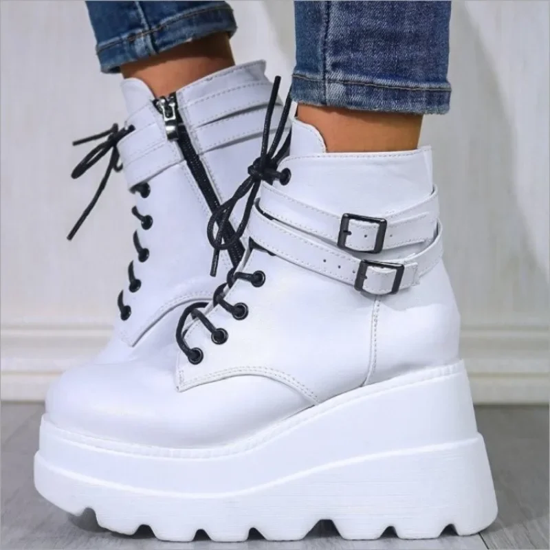 2023 Winter Shoes for Women Side Zip Women\'s Ankle Boots Wedge High Platform Ladies Boots Plus Size Sponge Bottom Shoes Female