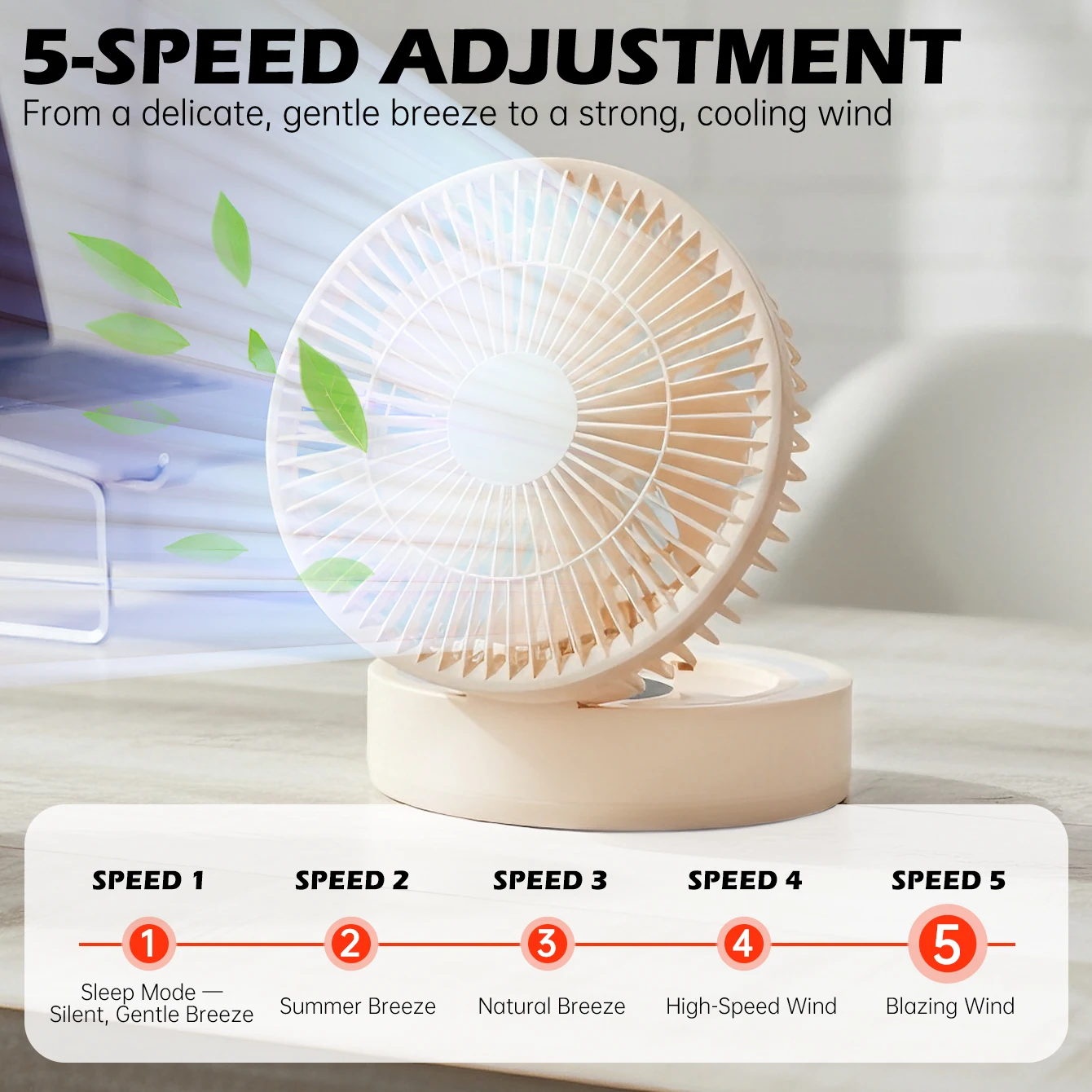 EIGIIS Portable Stand Desk Fan with Ligting Mirror, Rechargeable USB Charging, Mini Foldable Pedestal And Height Adjustable Table Fan At Office With Time Setting