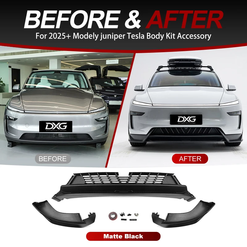 For Tesla Model Y Juniper 2025+ YOFER Style 3PCS Front Lip Spoiler Front Bumper Splitter Aero Body Kit Performance Style Exterio