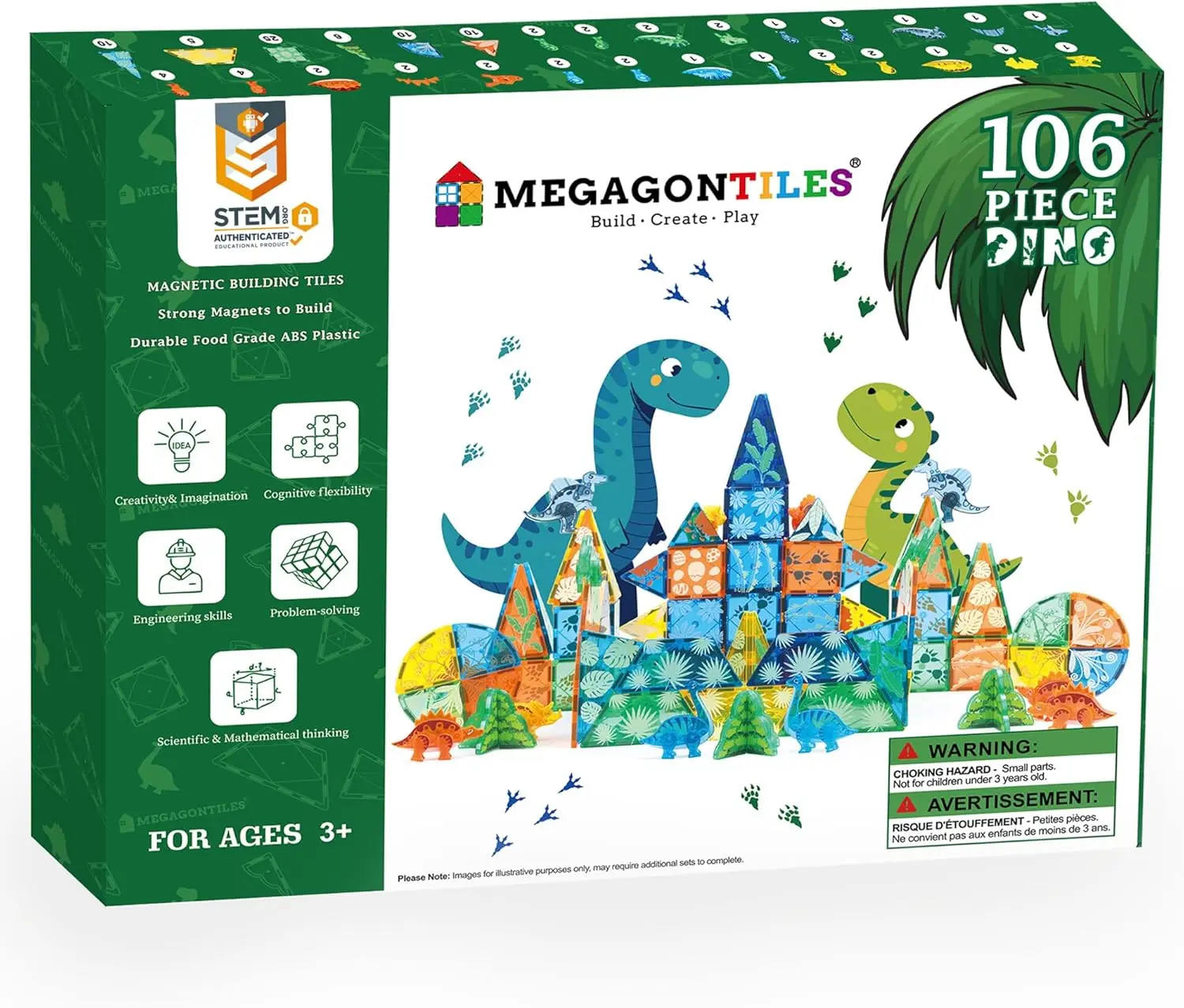 Set di piastrelle magnetiche per dinosauri da 106 pezzi, blocchi magnetici Dino World Toys, TEM AUTENTICATO, piastrelle magnetiche Animali per i più piccoli B
