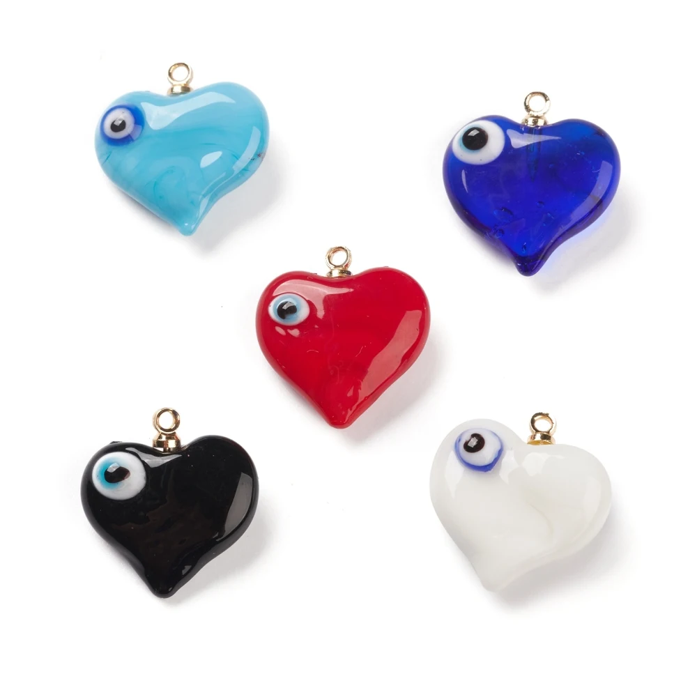 20Pcs Colorful Heart Charm Handmade Evil Eye Lampwork Pendants for jewelry making DIY Bracelet Necklace 19x17.5~18.5x8.5~9mm