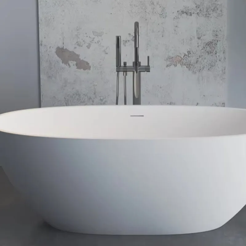 

Hot Factory Direct Free Standing Waterfall Tap Resin Artificial Stone Bath Tub with Solid Surface for Bathroom Use