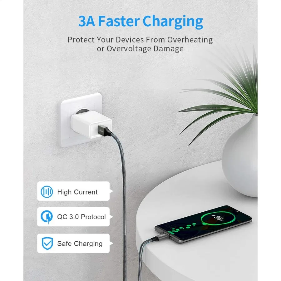 كابل etguuds USB A إلى USB C 5 عبوات 3 3 6 6 10 قدم شحن سريع من النوع C سلك شاحن لهاتف iPhone 16 15 Pro Max Plus لهاتف Samsun