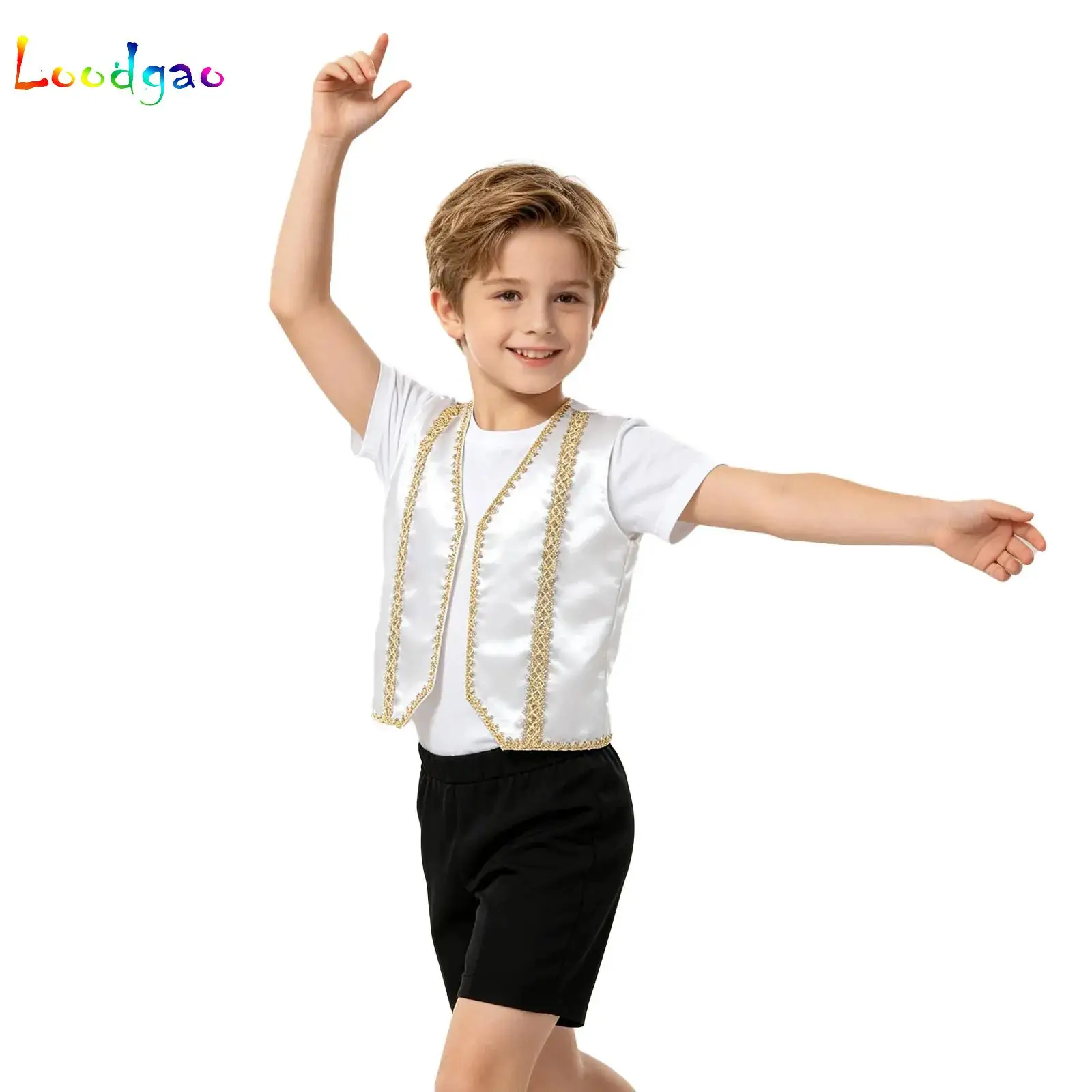 Boys Vest Arabian Prince Arab Fairy Tale Waistcoat Dress Up Costumes Open Front Golden Braided Trimmings Medieval Pirate Vest
