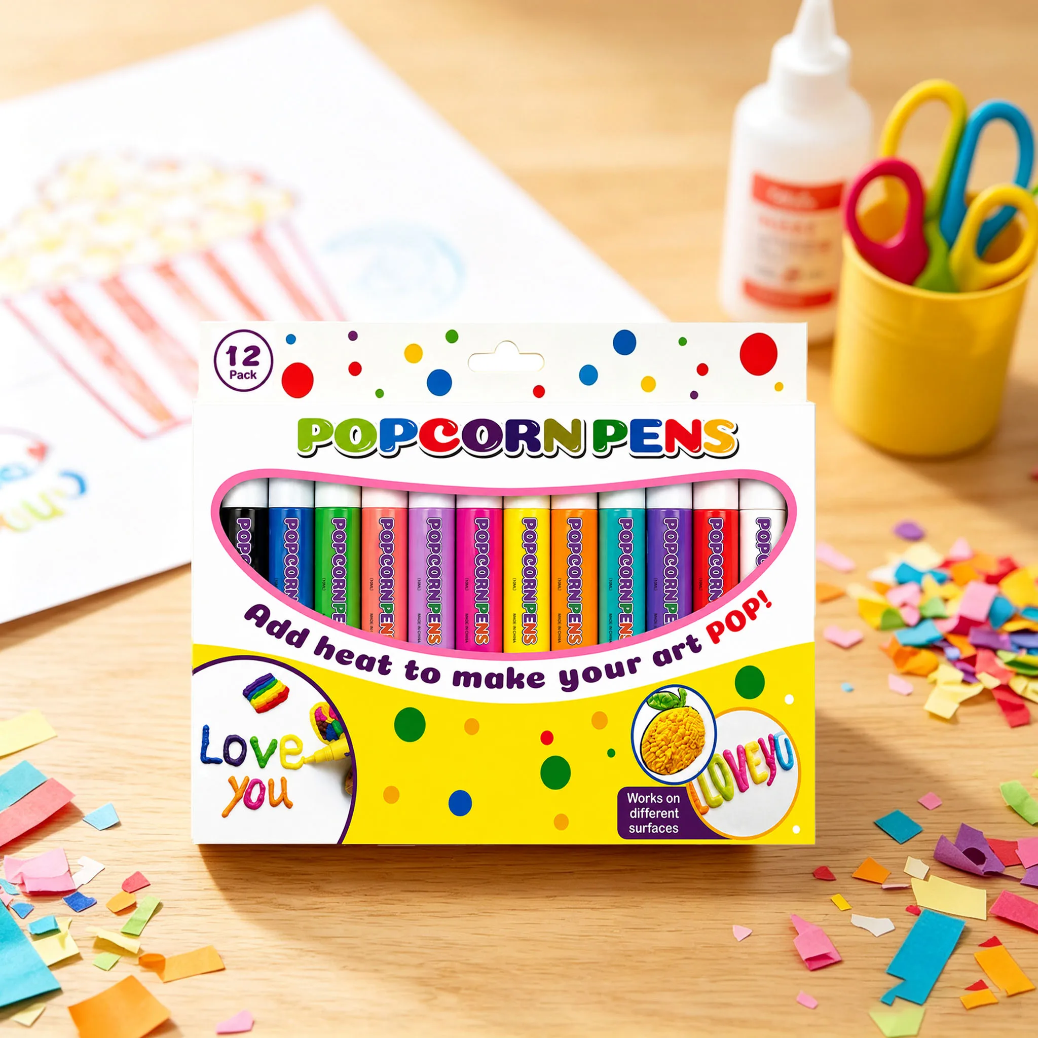 12PCS Popcorn Pens Smoothing Easy Coloring Art Crafting Children DIY Decorative Stationery Pen Set for Notebook, Card Painting