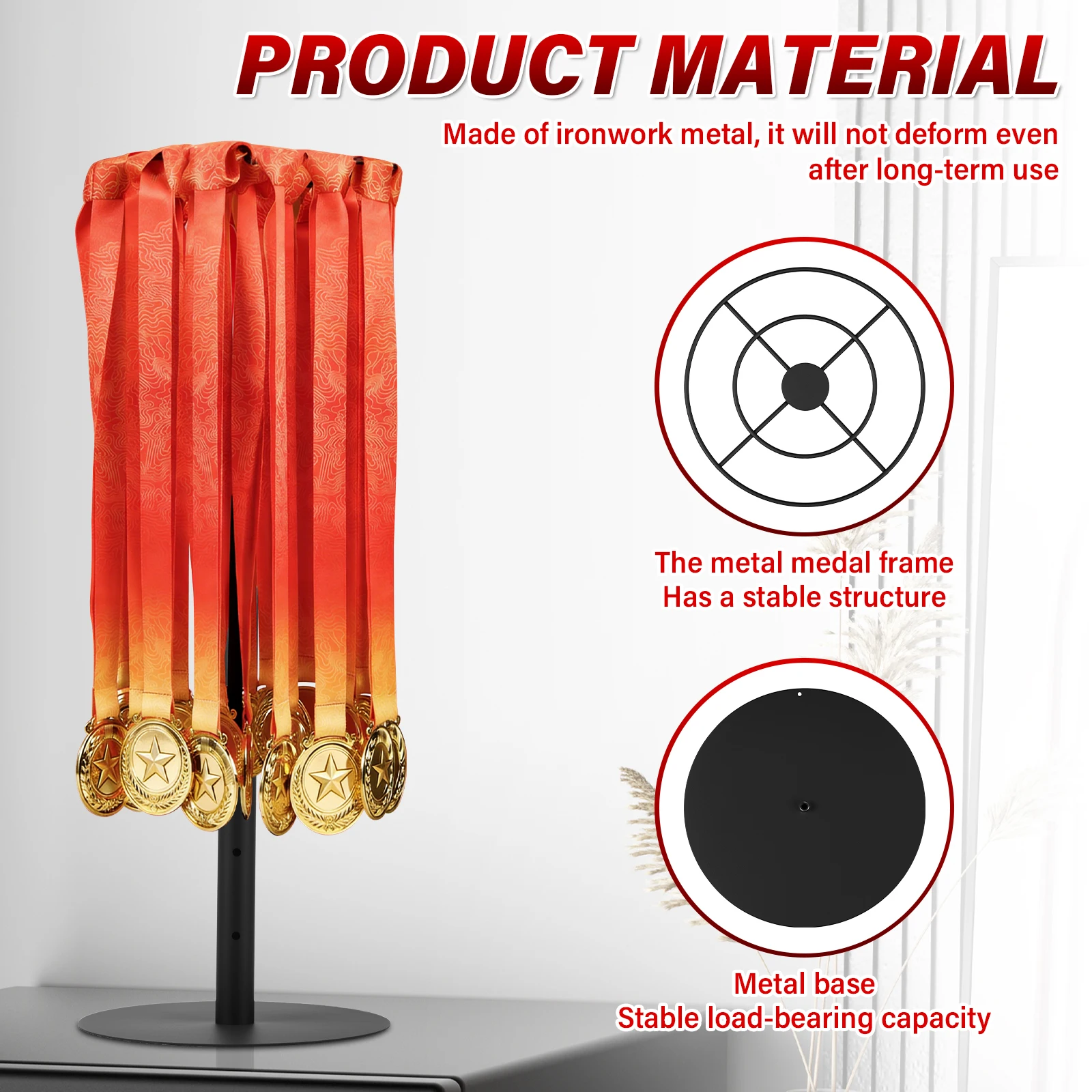 Rotatable Medal Hanger Holder Tabletop Metal Adjustable Height Medal Display Holder Storage for Running Sports Taekwondo Award